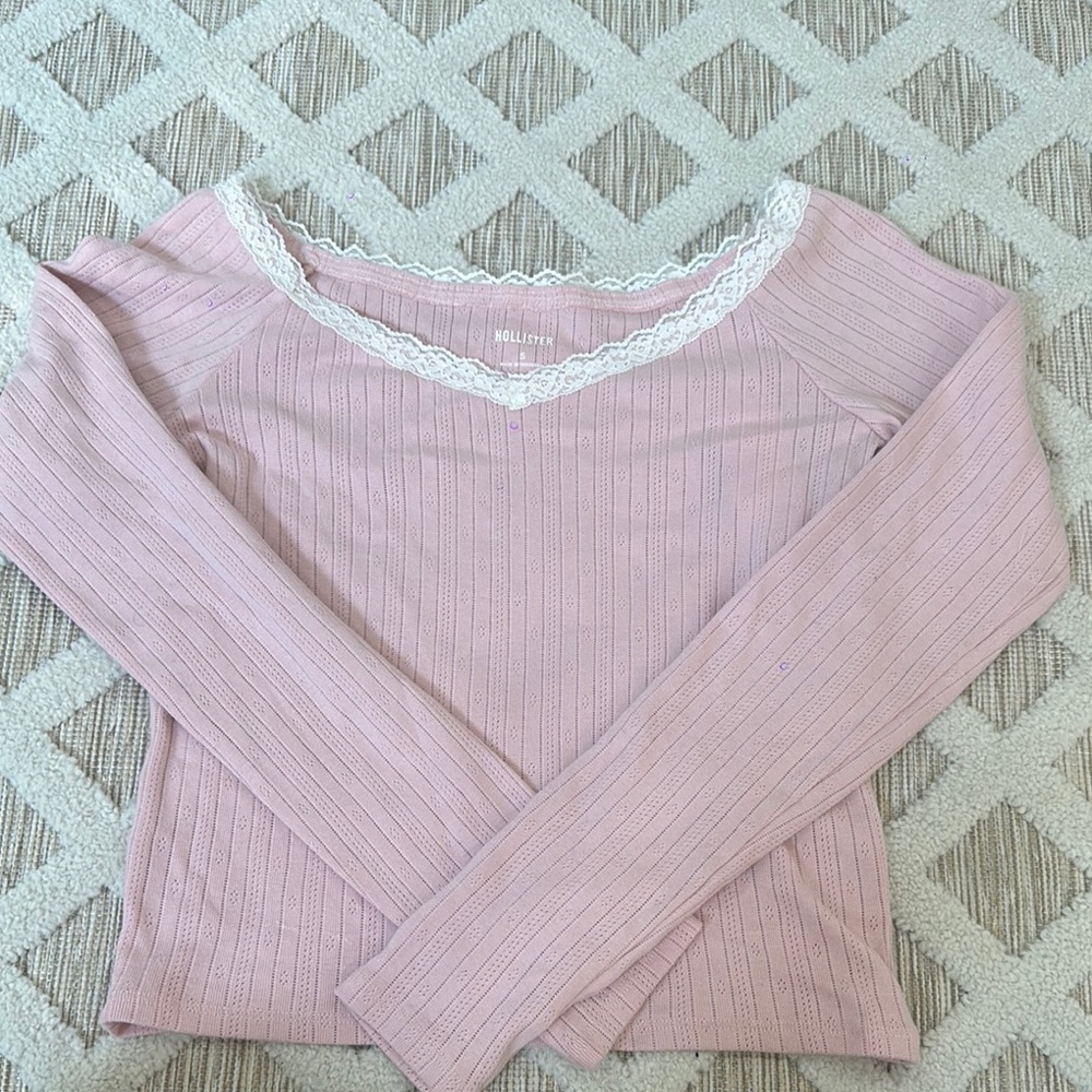 Hollister Pink Ribbed Long Sleeve Blouse